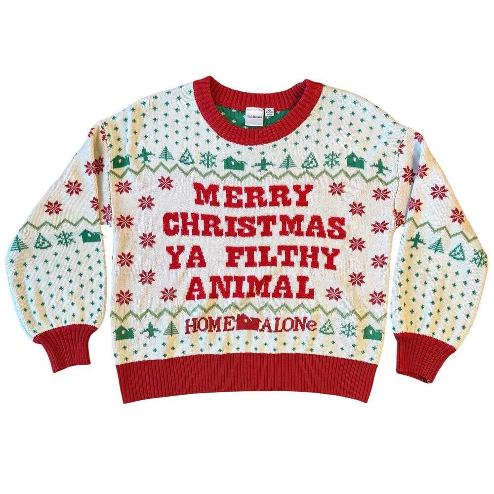 Home Alone Ugly Sweater Merry Christmas Ya Filthy Animal Cropped Women’s Medium